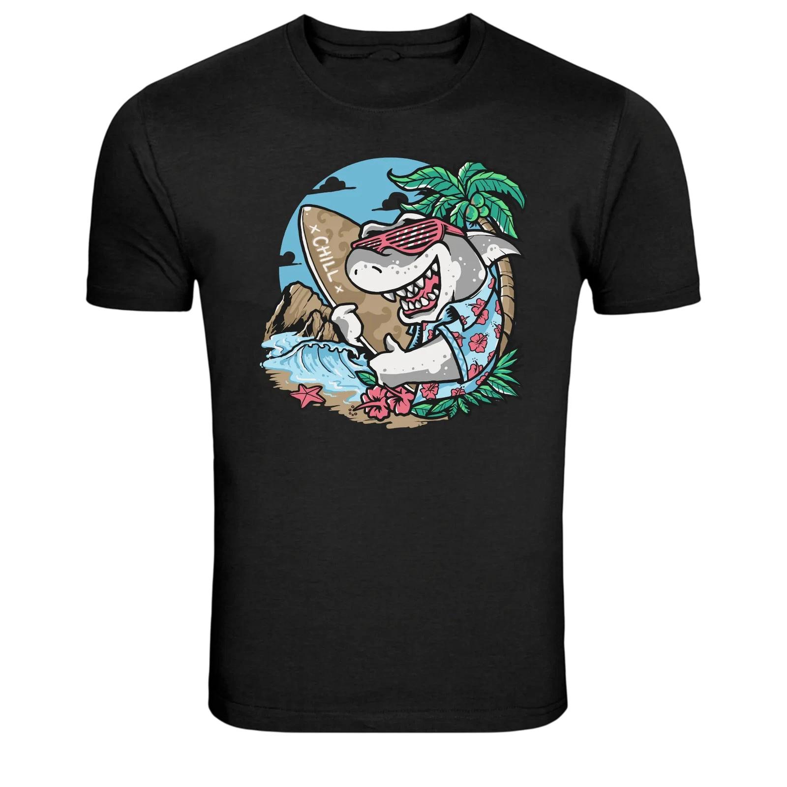 Chill Shark Surf Beach Summer Graphic T-Shirt 2XL