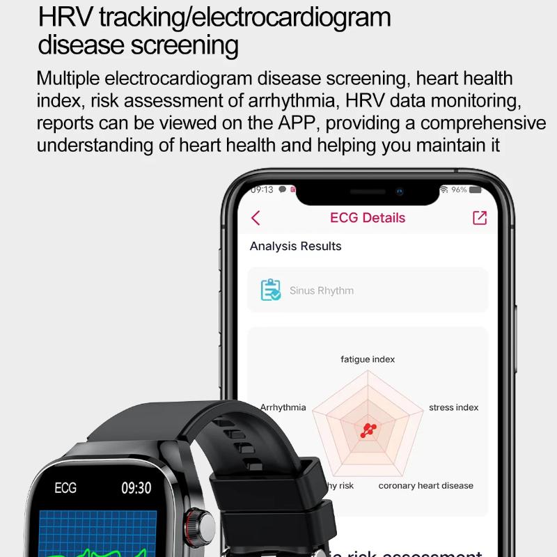 2025 Nye AI Laserdiagnose Helse Smartklokker Menn EKG+PPG Blodlipider Urinsyre Hjertefrekvens BT Sport Anrop Smartklokke
