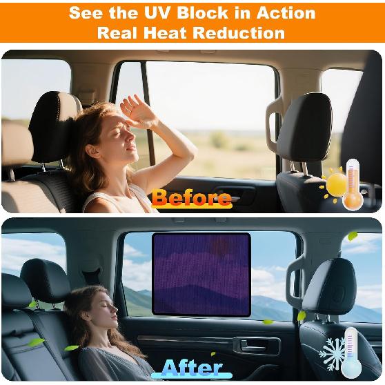 Square Baby Car Window Shades For Rear Side Windows - 2 Pack Easy Stick Rear Side Window Sun Shade That Stay In Place, Glare & UV Blocker Car Window