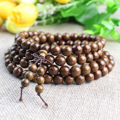 Bracciale in Legno di Sandalo Dorato, 108 Grani, Gioiello Regalo per Coppia Unisex