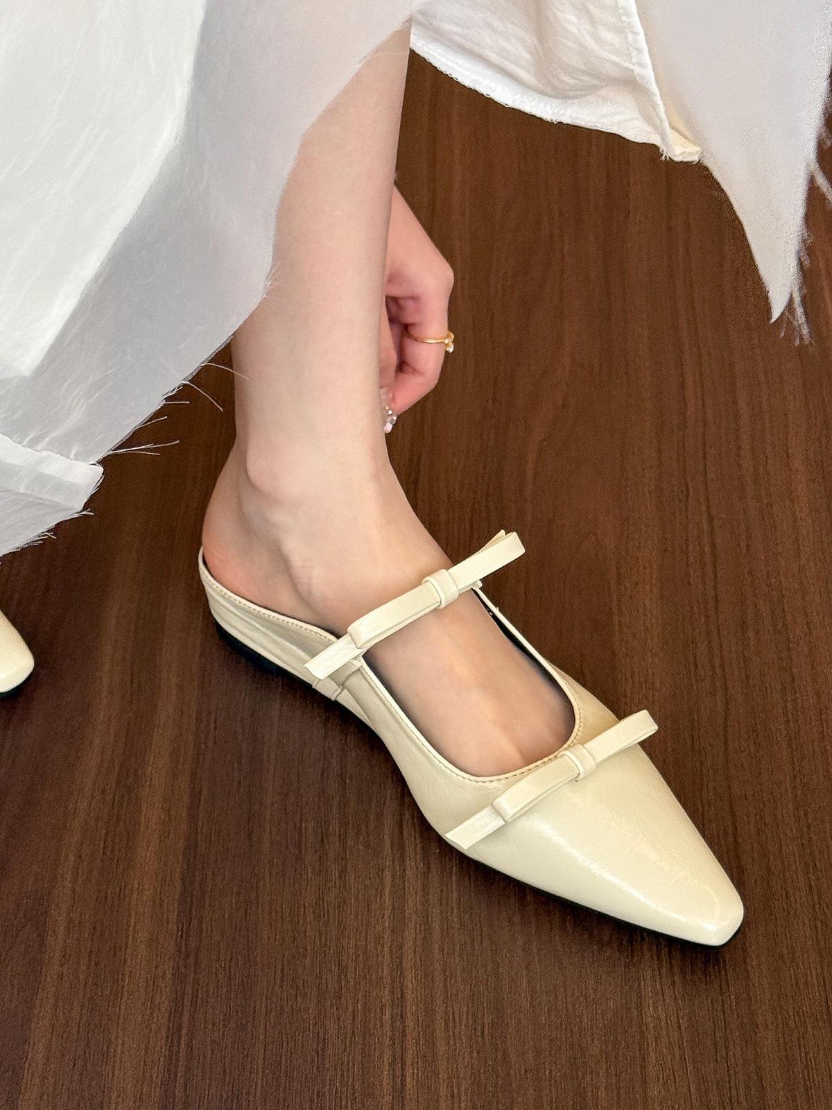 

Wear well • Milky white pointed bow half slippers women wear Mary Jane shoes in spring 35