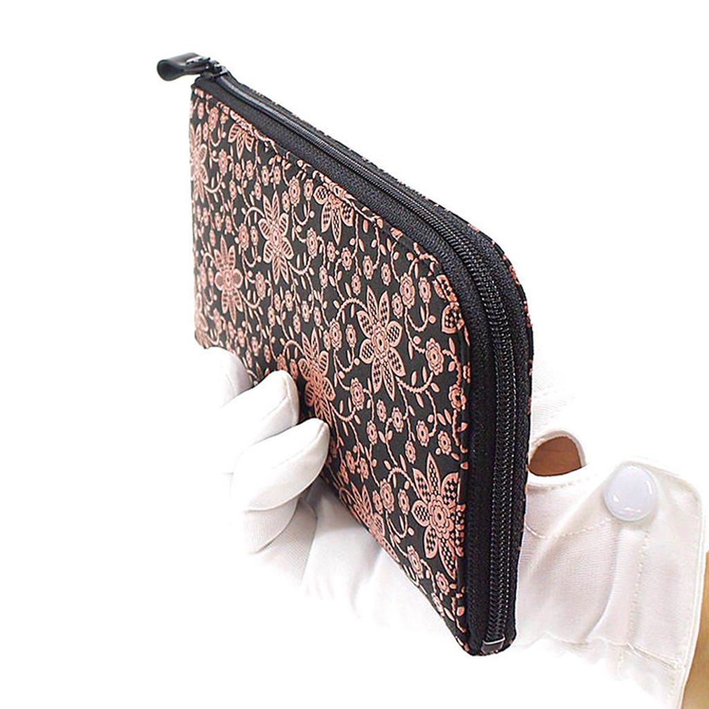 Indenya L-shaped Zipper Long Wallet, Purse A, Black Deerskin with Pink Lacquer, Clematis Pattern, 2315-51-169