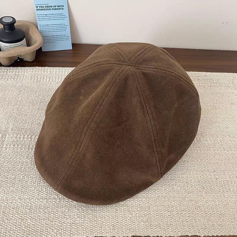 New Suede Forward Hat for Women In Autumn and Winter All Match Large Head Circumference Beret Small Reverse Faced Painter's Hat
