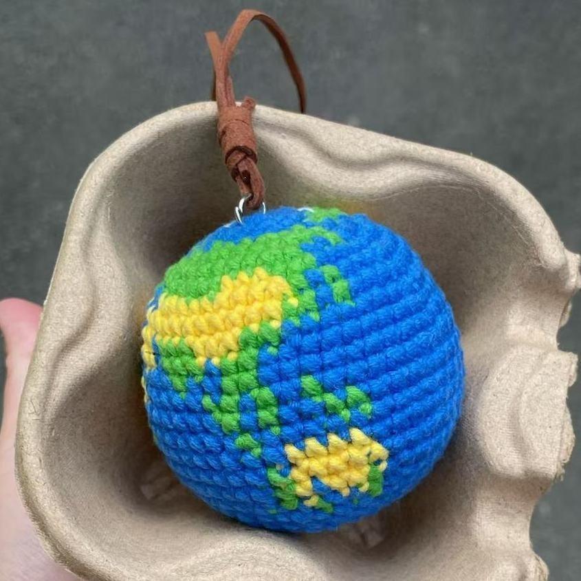Earth Shaped Crochet Kit, DIY Yarn Material Pack for Couple Keychain Gift