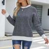 IHUASU Damen Herbst und Winter Gestreifter Mode Langarm O-Ausschnitt Gestrickter Lockerer Patchwork Pullover Pullover