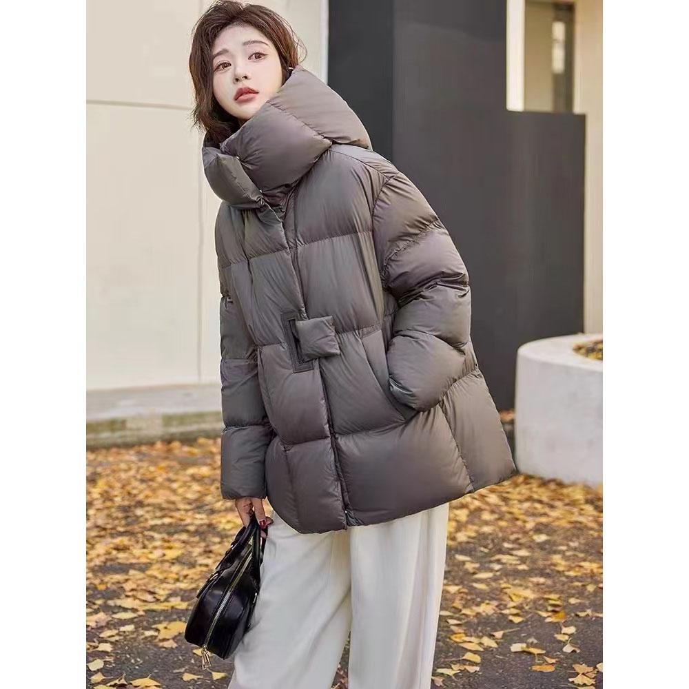 Schinteon Jachetă de puf pentru femei, guler supradimensionat, ocazional, calduros, de toamnă, iarnă, haină albă cu puf de rață.