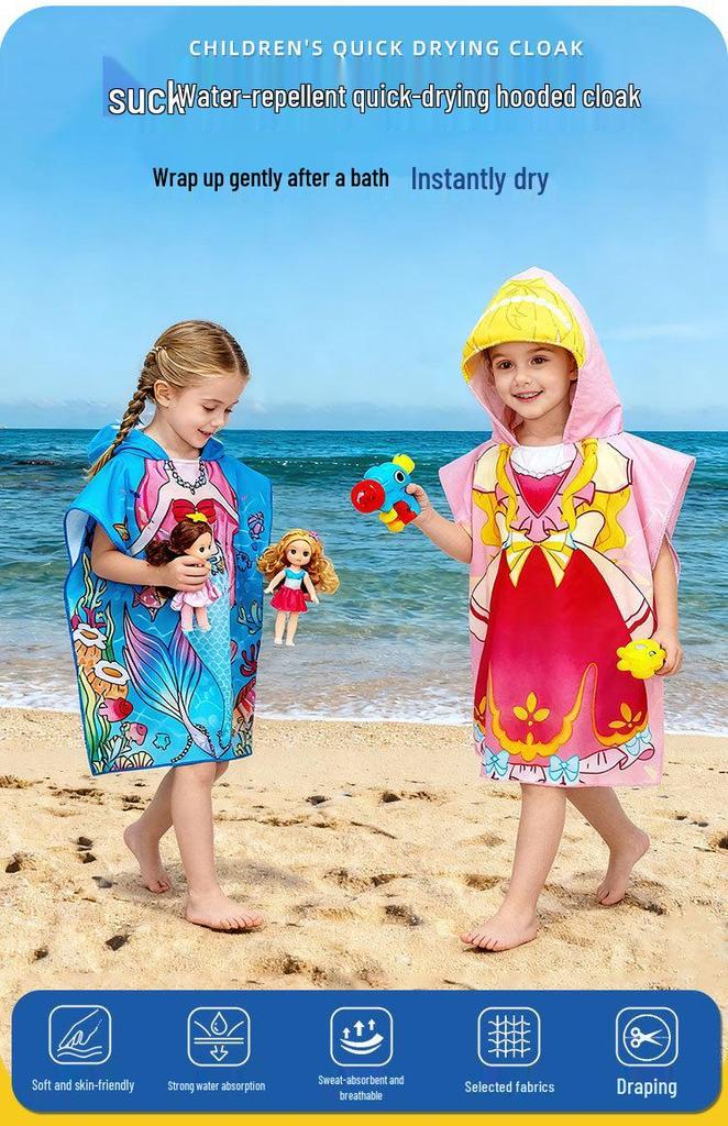 Children's Hooded Bathrobe Towel - Quick-Drying, Absorbent, for Beach, Bath, and Swimming