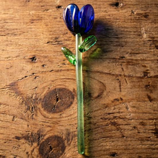 Mini Glass Flower Ornament Handmade Colored Glass Flower Miniature Collectible Tiny Flower Decoration for Table Centerpiece Bookshelves Micro
