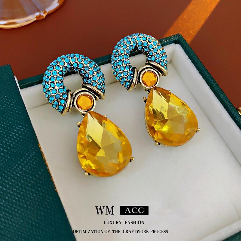 Vintage Silver Needle Diamond Circle & Water Drop Earrings – Retro Style