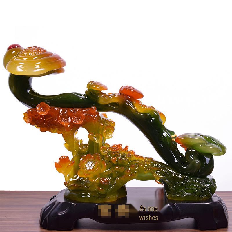 Yellow Jade Ruyi Ornament for Living Room or Wine Cabinet - Housewarming or Company Opening Gift