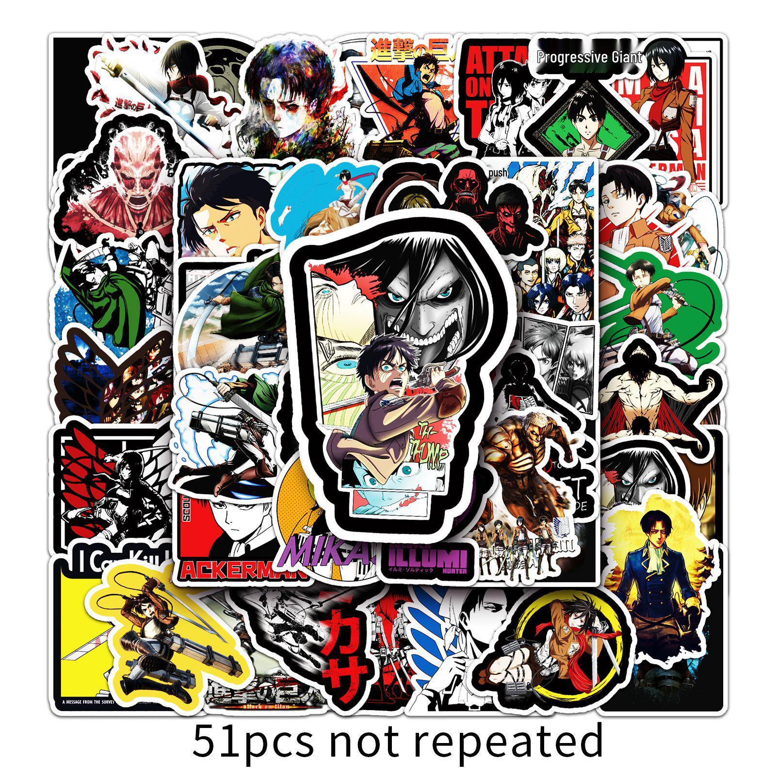 51 Attack on Titan Graffiti Stickers: Waterproof Japanese Anime DIY for Water Bottles & Luggage.