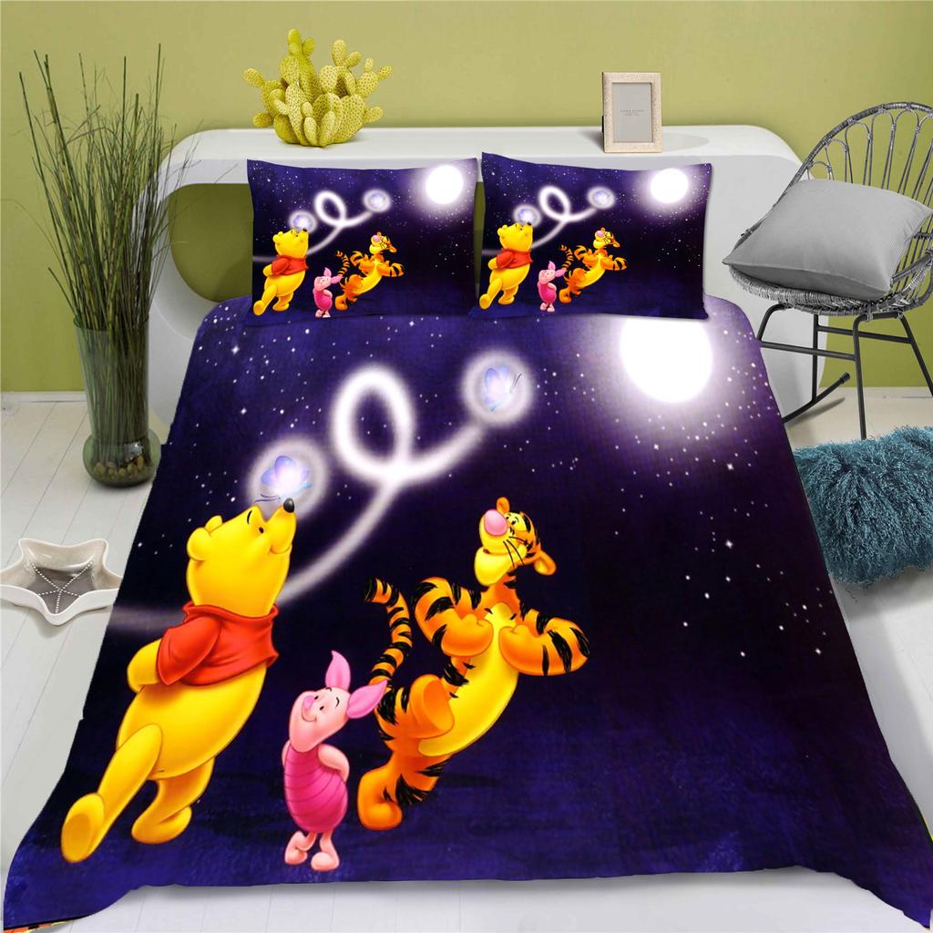 Ensemble de housse de couette Winnie l'Ourson Tigrou Pour Lits d'Enfants 3D Taille King Size Ensembles de couettes 100% Polyester