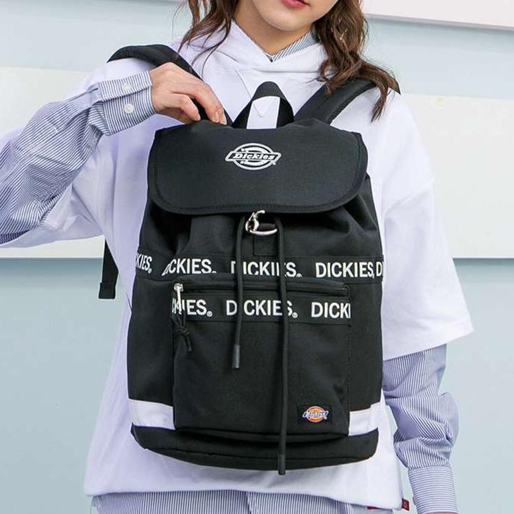 Dickies Vintage Large Capacity Flap Logo Print Polyester Backpack Unisex Backpack Black 201U90LBB19BK01-BLACK
