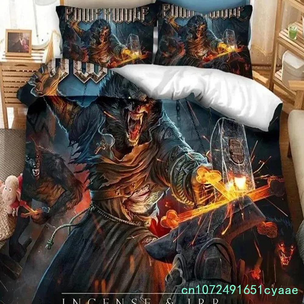 Zestaw pościeli 3D Print Powerwolf Band Poszwa na kołdrę Zestaw do łóżka Poszwa na kołdrę Poszewka na poduszkę Kołdra Rozmiar King Queen Chłopcy Dorośli Zestaw pościeli