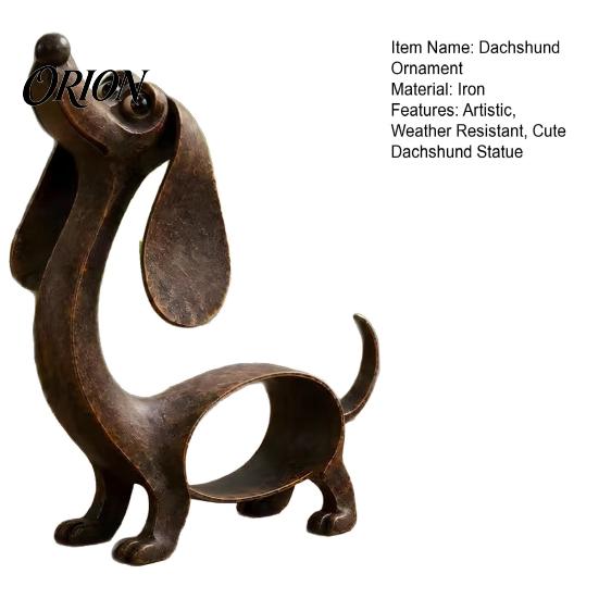 Dog Lover Gift Idea Vintage Iron Dachshund Figurine, Cute Puppy Sculpture, Artistic Rustic Balcony Metal Craft Statue for Outdoor Garden Indoor Table