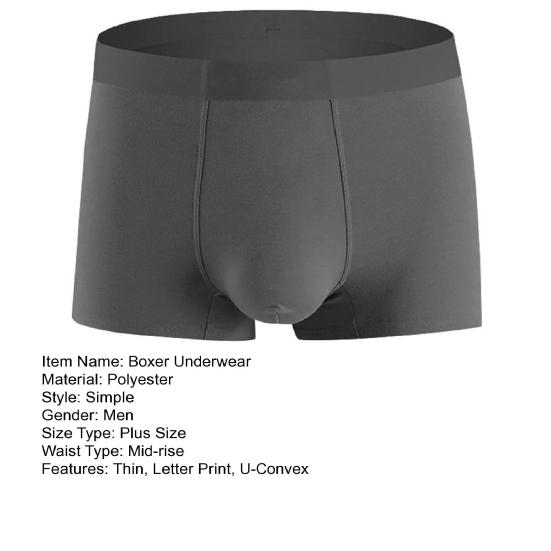 Men Boxer Underwear Mid-rise Elastic Waist Breathable Shorts Briefs Letter Print U-Convex Panties Daily Wear