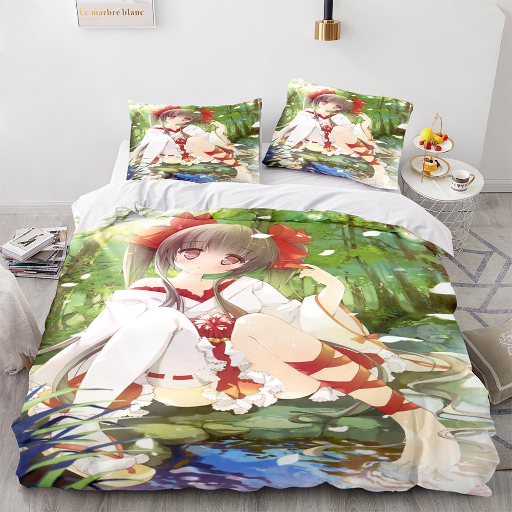 Kawaii Girl Bedding Set Single Twin Full Queen King Size Anime Girl Bed Set Aldult Kid Bedroom Duvetcover Sets 3D Pr Twin S