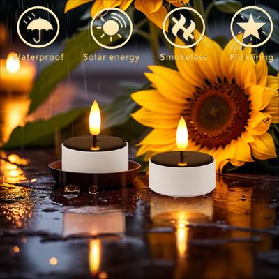 12/24PC Waterproof Solar Candles Candle Tea Light Flickering Flameless Candles Electronic Solar LED Nightlight Garden Solar Lamp