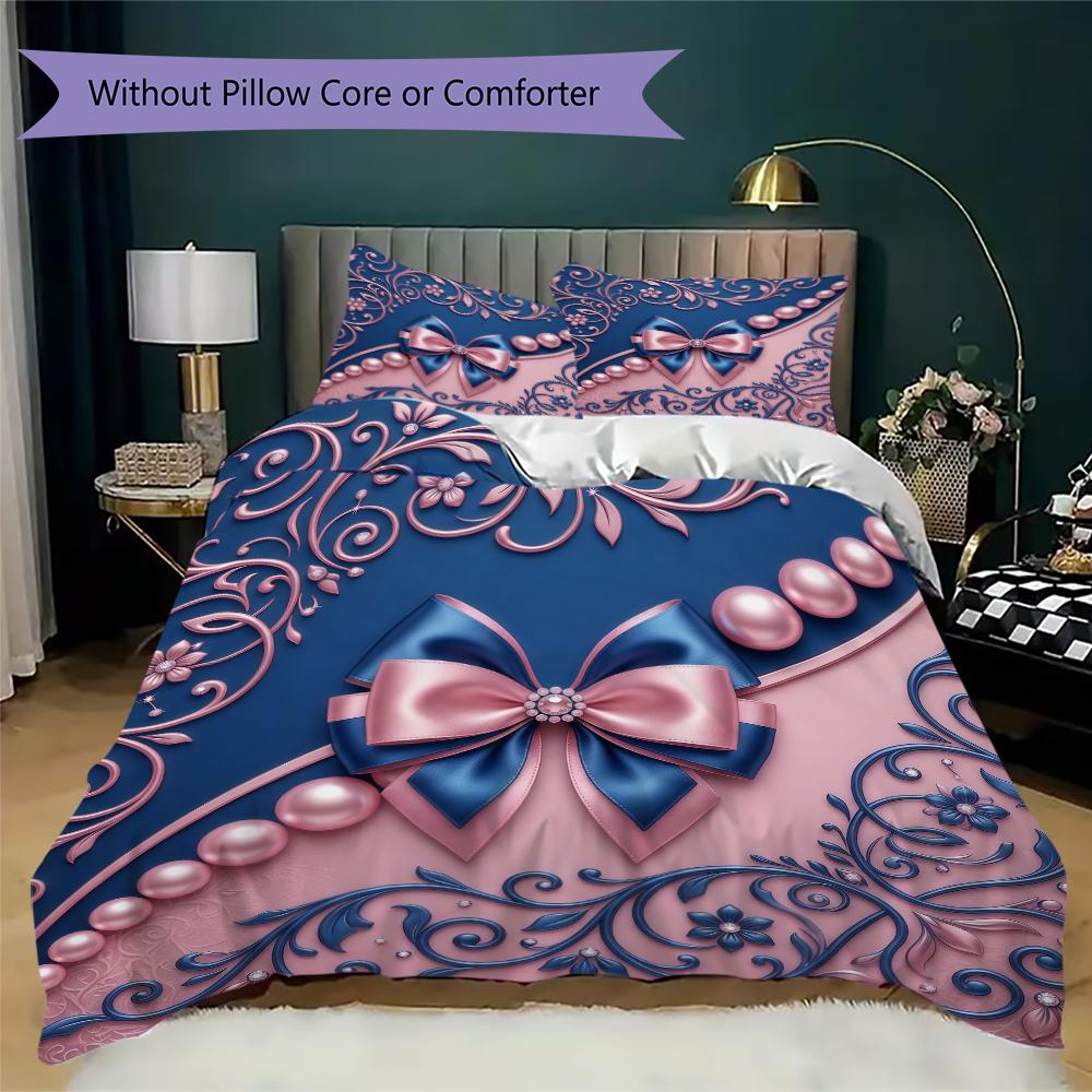 Elegant Bow Pattern Bedding Uilt Set Uilt Cover Pillowcase Home Decoration Birthday Gift (1 * Duvet Cover + 2 * Pillowcase Without Core)