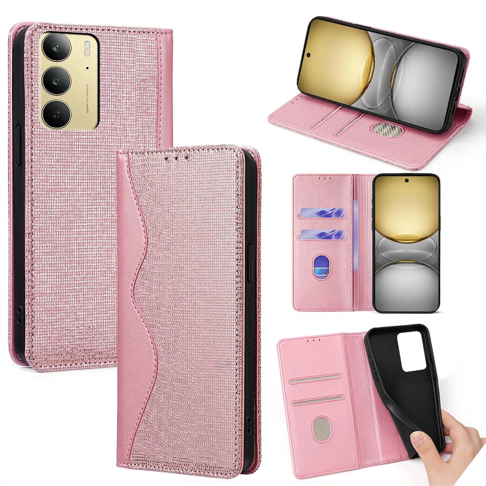 

Для Realme C75/14x 5G Чохол-гаманець Хвиляста форма Блокування RFID Шкіра PU Підставка Чохол для телефону Rose Gold