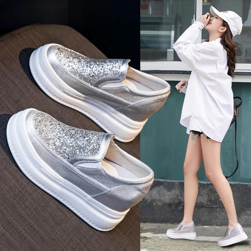 Fashion New In 2025 Sequins Slip On Shoes for Women Walking Designer Luxury Trends Comfortable and Elegant 39 Original Woman Footwear