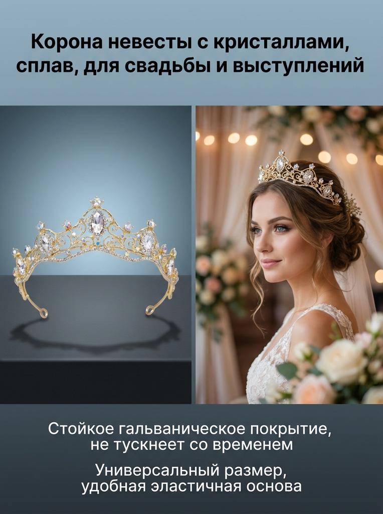 Bridal Rhinestone Crown Headpiece Alloy Base With High-Refractive Index For Wedding Ceremony And Stage Performance