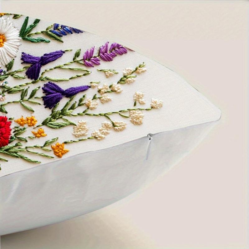 1/4pcs Floral Embroidered Pillowcases with Colorful Flowers Sofa Cushion Cover Home Bedroom Room Decoration