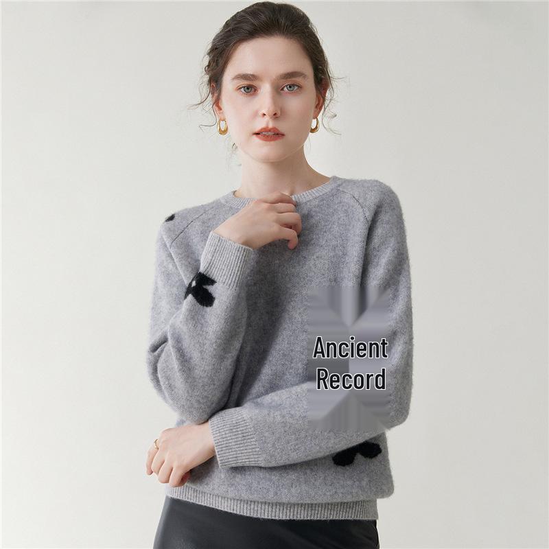 Lekasha Women's Embroidered Cashmere Knit Sweater - Warm, Versatile, Round Neck, Long Sleeve for Autumn/Winter