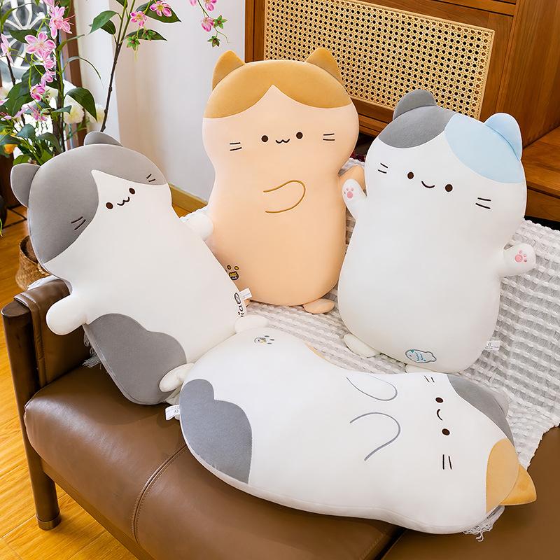 Three-flower cat throw pillow kitten plush toy sleeping doll sofa pillow girl bed pitcher doll