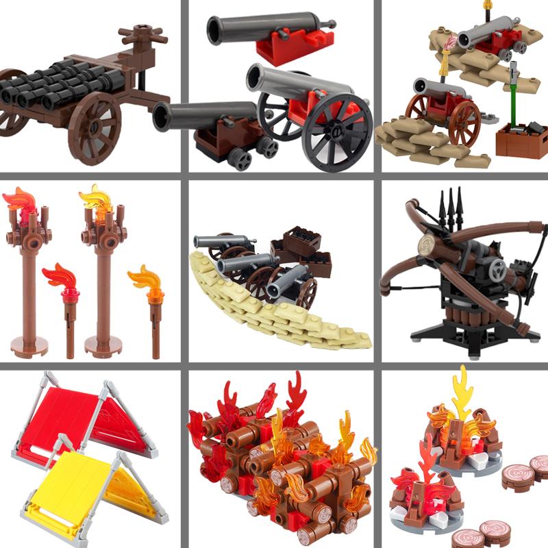 MOC Building Blocks Military Navy Figures Accessories Medieval Cannon Ammunition Wilderness Scene Tent Bonfire Brick Toy Gifts
