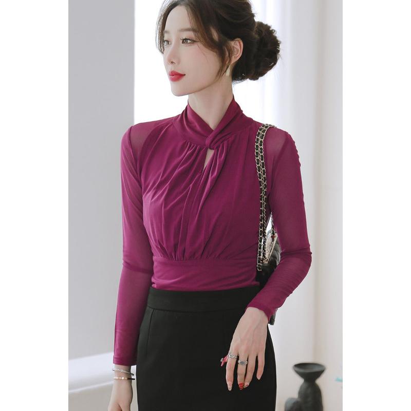 Autumn and Winter Mesh Long-sleeved Tops for Women New Inner Slim-fitting Bottoming Temperament Western T-shirt