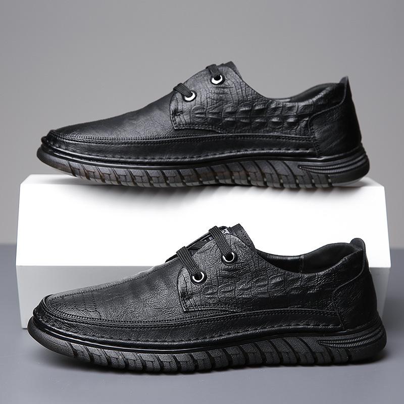 

Leather shoes men s autumn new casual crocodile pattern men s shoes soft leather soft sole handmade online driving shoes tide 38 чёрный