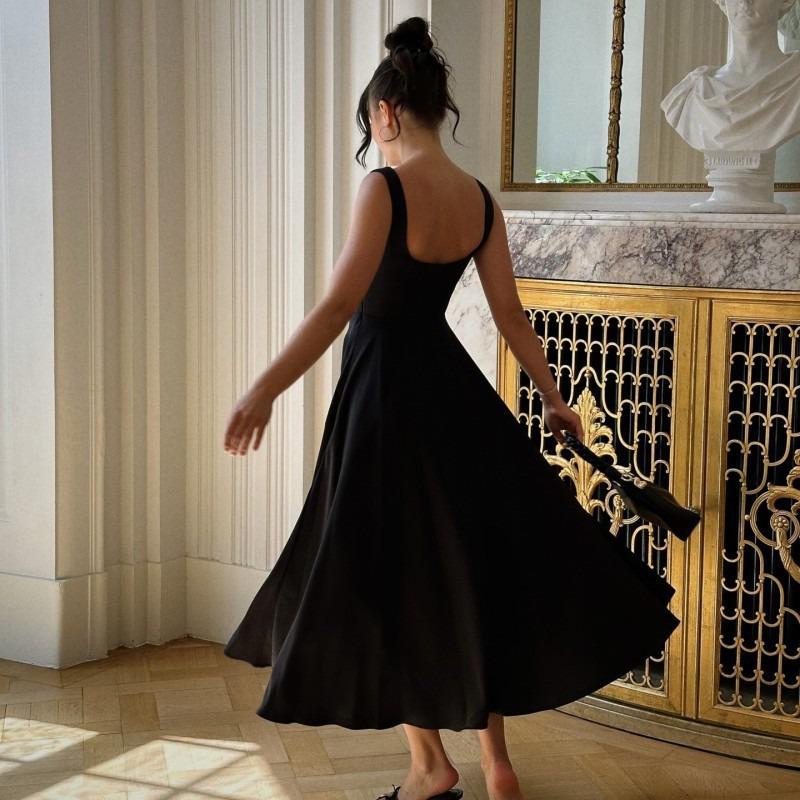 Summer New Women's Clothing Temperament Square Neck Sleeveless Waist Suspender Dress Women