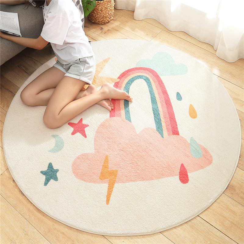 Round Lamb Cashmere Cartoon Printed Home Living Room Non-Slip Carpet Sofa Bedroom Tatami Bedside Blanket Rugs