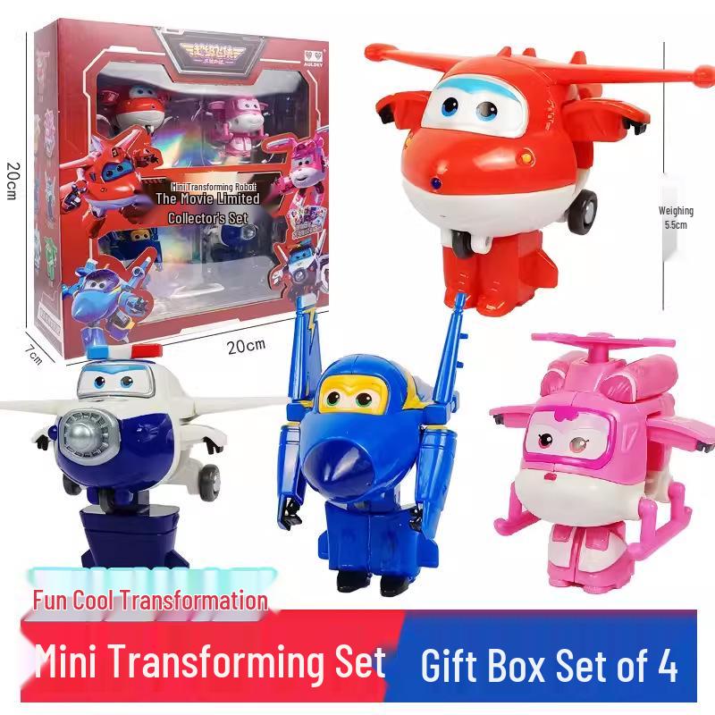 Super Wings 13-Piece Mini Transforming Robot Set: Jett, Big Strong, Jin, and Mighty Little Wing Toys