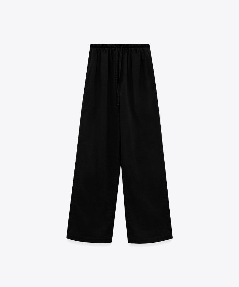 MARIE CLAIRE Linen Semi-Wide Elastic Waist Pants (Mafbsl41Mbk)