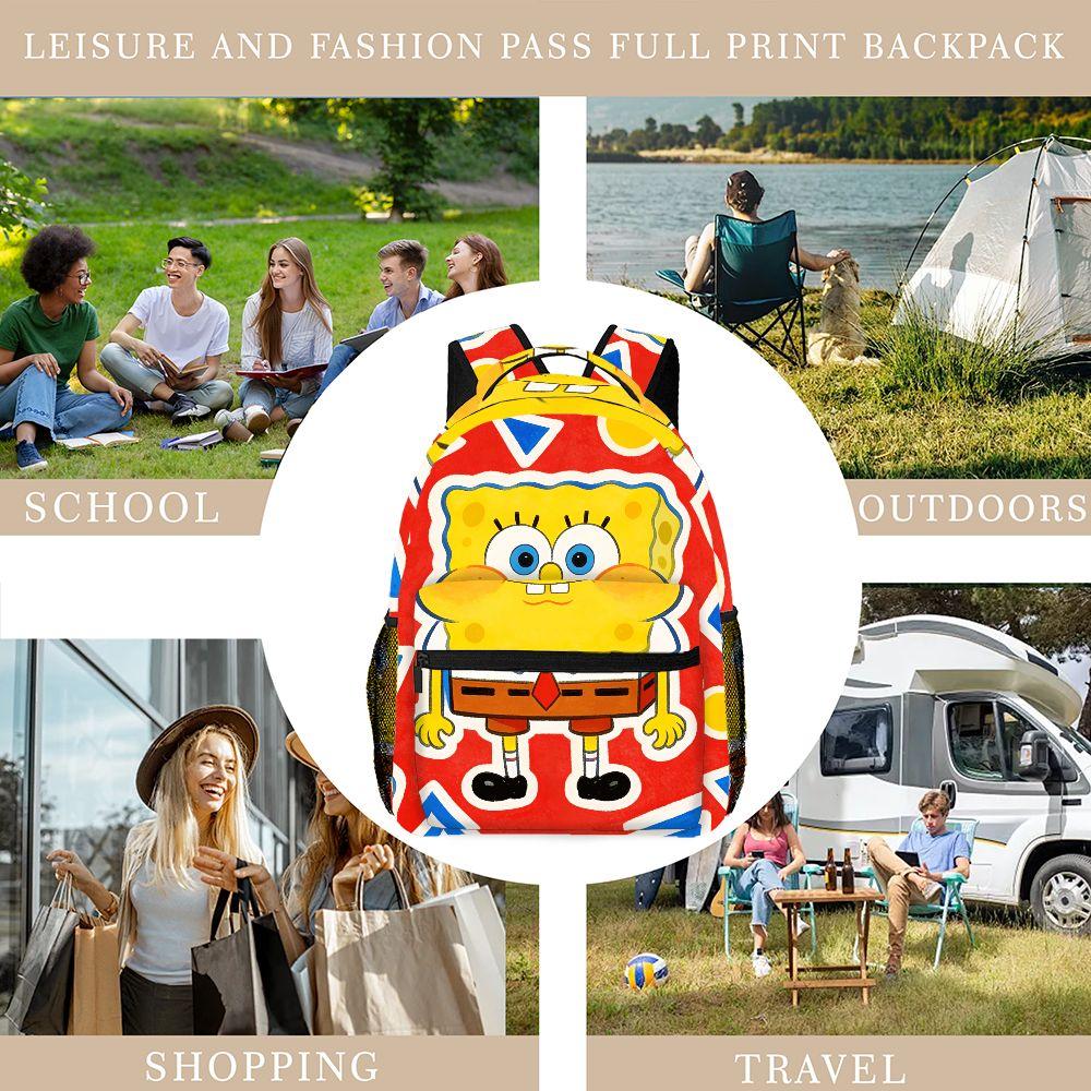 SpongeBob SquarePants Backpack Cartoon All Over Print School Bag for Women Lightweight Travel Backpack with Side Pockets