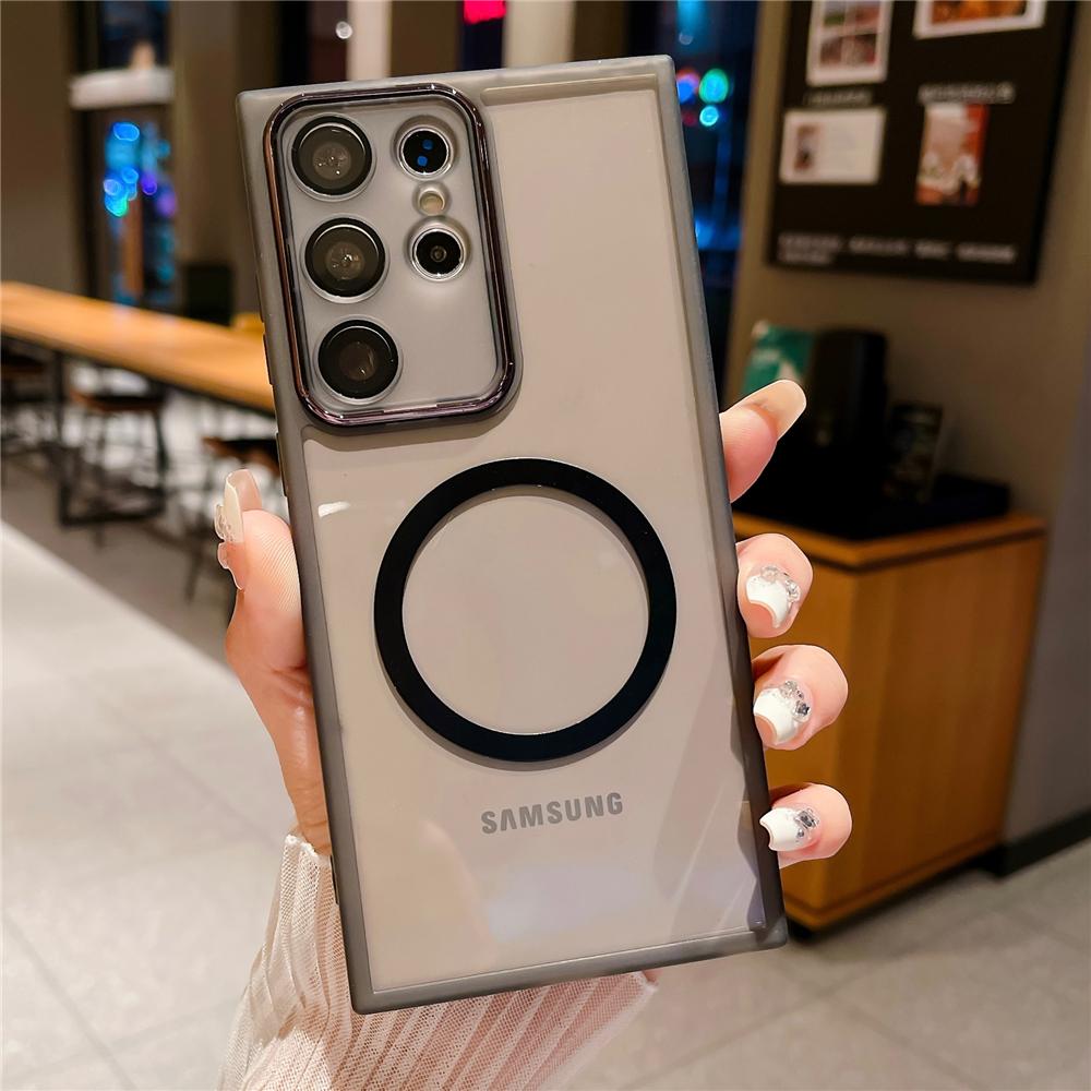 Silicone Soft Magnetic Case For Samsung S24 S23 Ultra S22 S21 FE A54 A14 A34 A53 A73 A52 A32 Wireless Charge Shockproof Cover