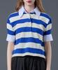 Sitipabjeu [Cp] Crop Puff Stripe Pique Collar Short Sleeve Tee [Blue]