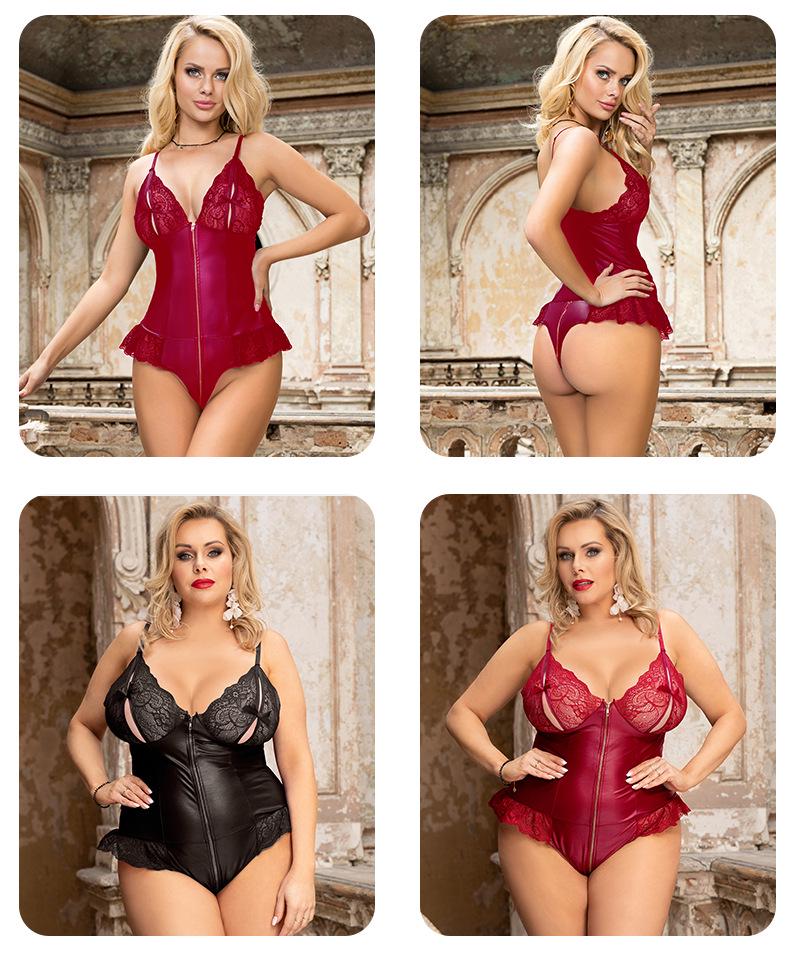 Plus Size European & American Sexy Suspender Bodysuit with Zipper and Quick Release - R81335