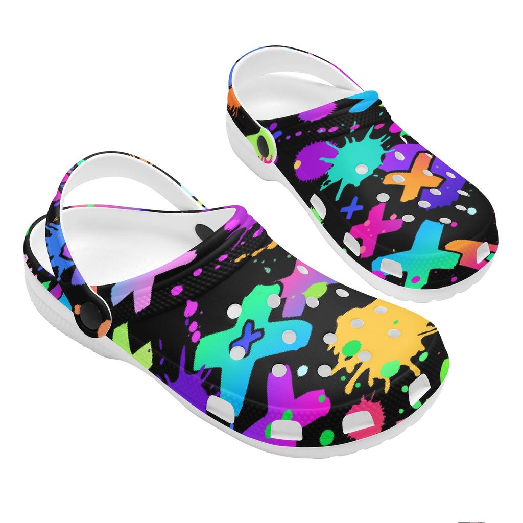 White EVA Clogs with Moon Star Print, Lightweight Slip On Garden Shoes, Breathable Beach Sandals, Indoor Outdoor Slippers for Men Women