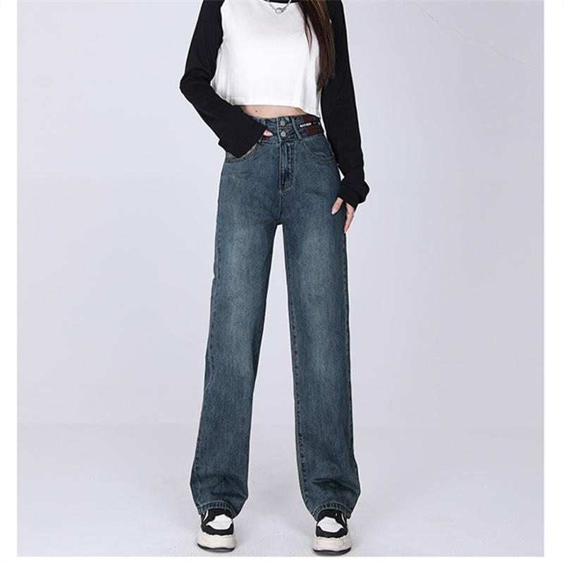 Toamna 2022, pantaloni de denim cu picioare largi, largi, casual, îmbrăcăminte de stradă, clasici, drepți, vintage, blugi, tendințe Harajuku, talie înaltă pentru femei
