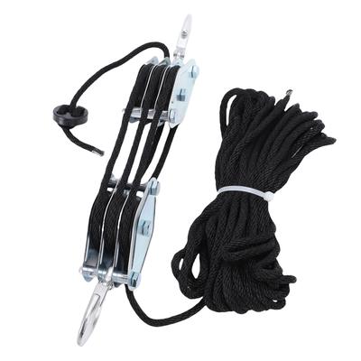 Rope Hoist Pulley System 3 Wheel 15m Rope 2200 Lbs Breaking Strength 6:1 Lifting Power Block and Tackle Pulley System