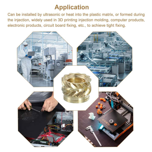 uxcell Knob Insert Nuts, Pack of 50, M4x4mm Lx5.5mm OD, Brass Heat-Set Inserts for 3D Printing