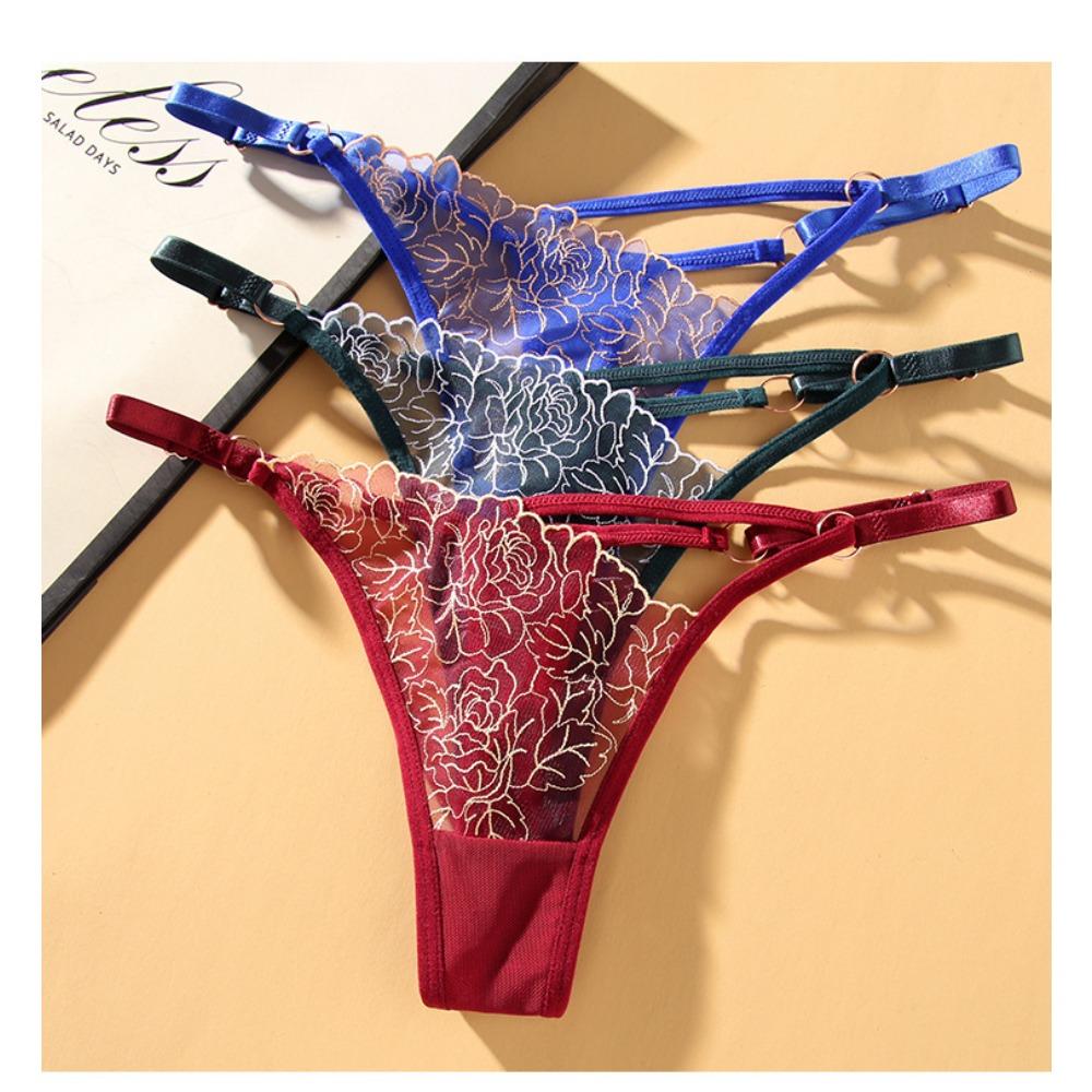 Seduction Hot Fashion Thong Nightclub Style Waist Hollow Seiko Embroidered Adjustable Belt Women's Large Size Panties