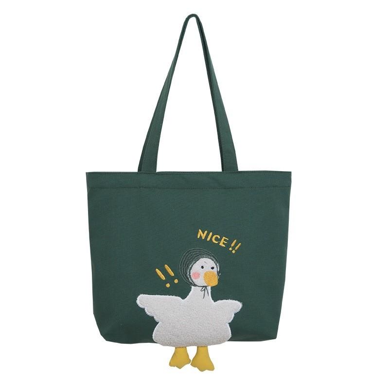 Adorable Duck Pattern Canvas Carryall With Inner Zipper Pocket For Commuting