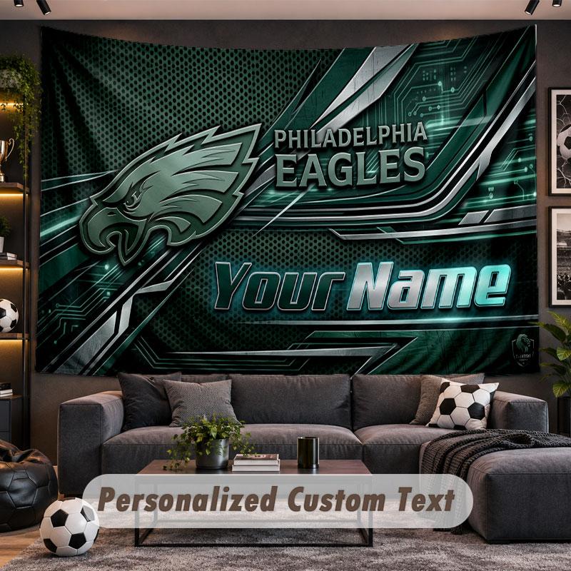 Wall Hanging Tapestry Custom NamePhiladelphia Eagles Pattern Personalized Printed Fabric Wall Decor
