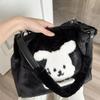 Sweet Cute Retro Black Tote Bag Women Fluffy Bunny Large Capacity Shoulder Bags Ladies Fashion Commuter Daily Underarm Bag 2025