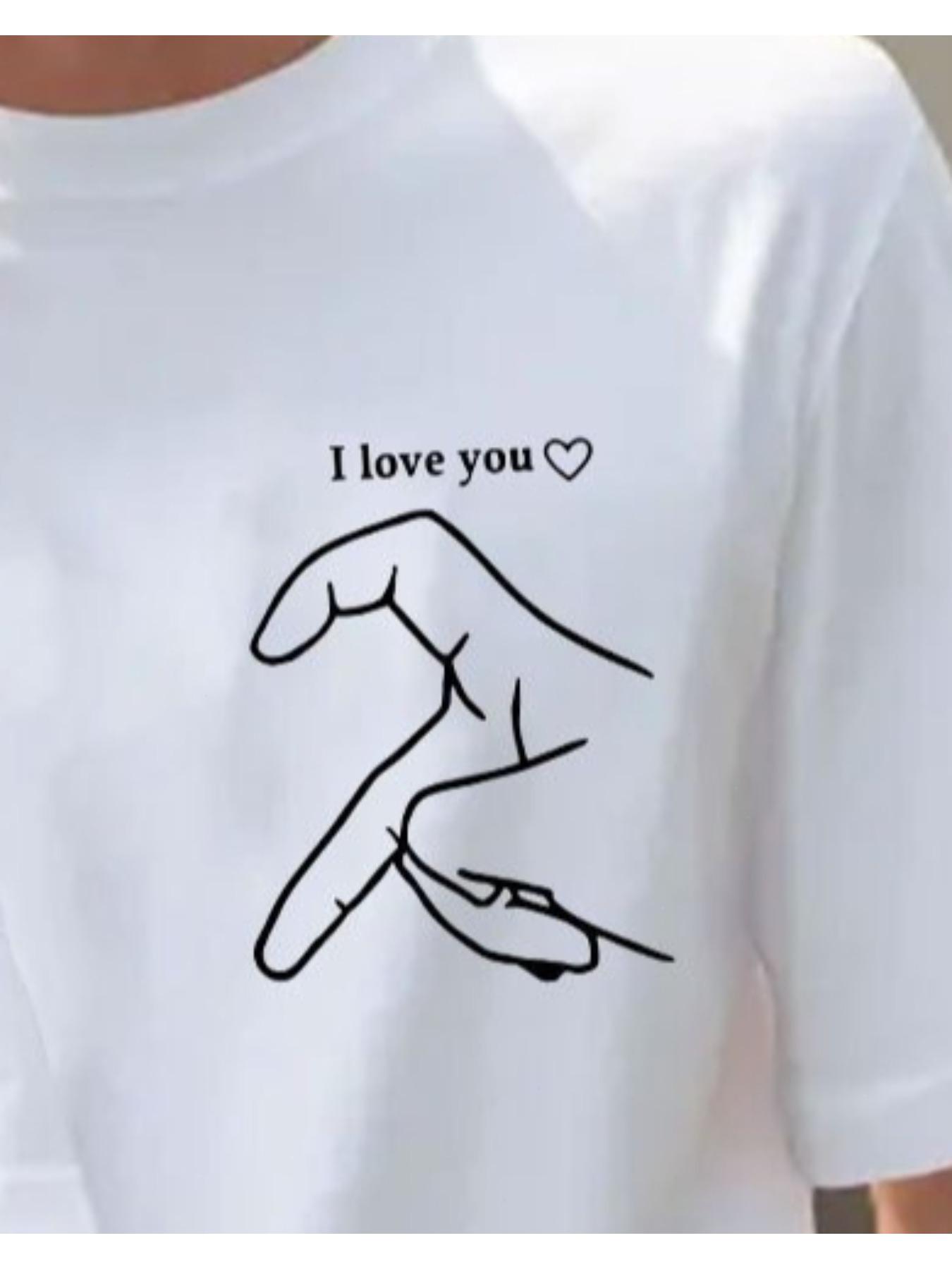 

1pcs I Love You letter pattern printed round neck short sleeved Tshirt Valentines Day giftcouple Tshirttop shirt 4XL