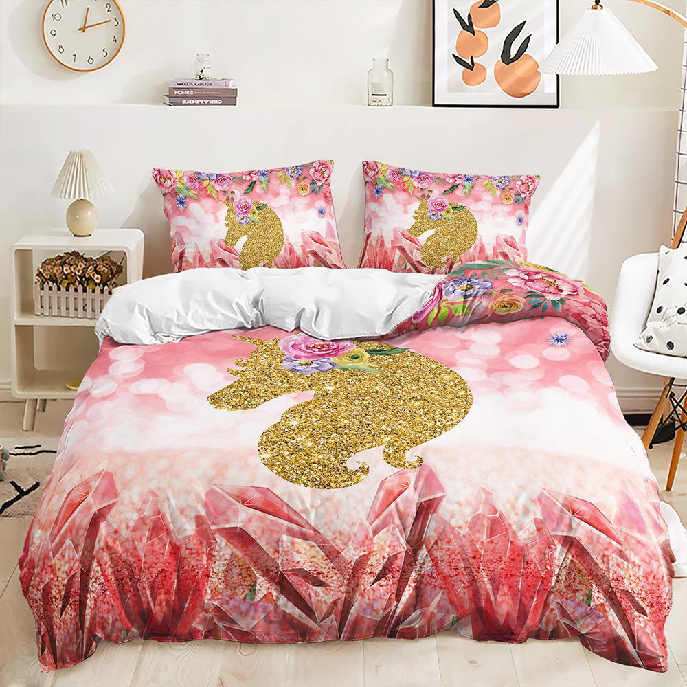 Three-Piece 3D Quilt Cover Unicorn Kit Bedding